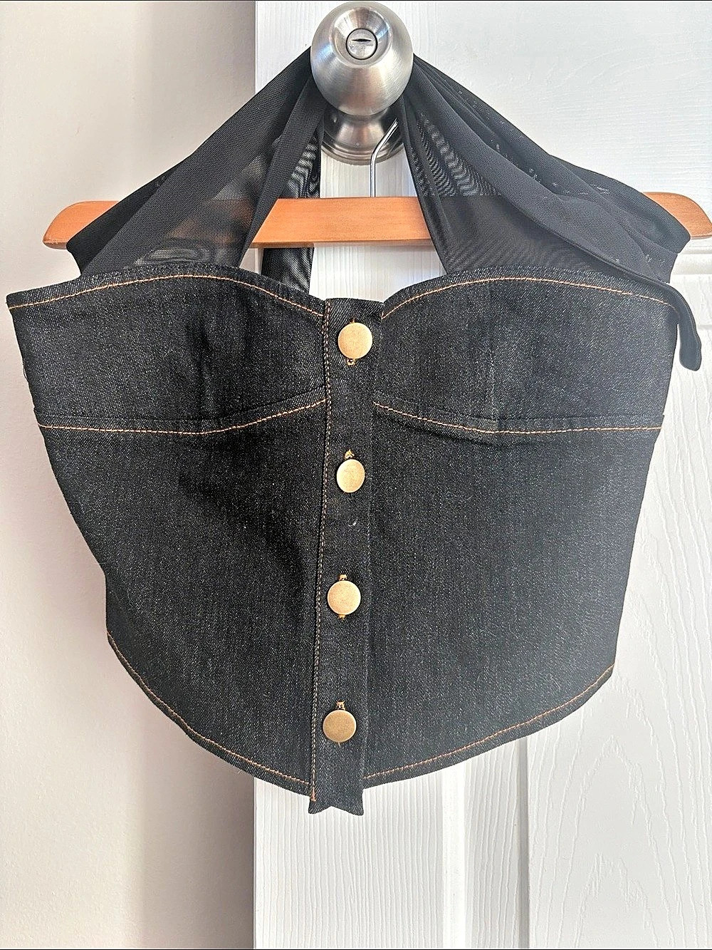 Dark Denim-Style Corset Bustier Top